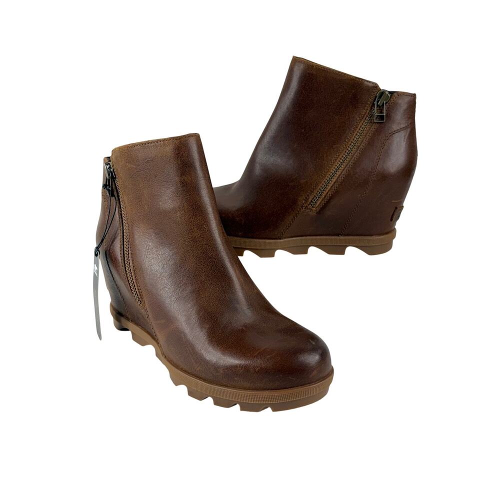 Sorel Joan of Arctic Wedge II Zip Leather Bootie Sz 9 Brown